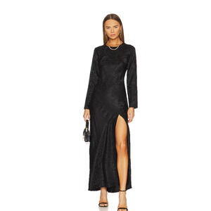 NWD ANINE BING Freja Silk Long-sleeve Maxi Dress Size S Black #4B451